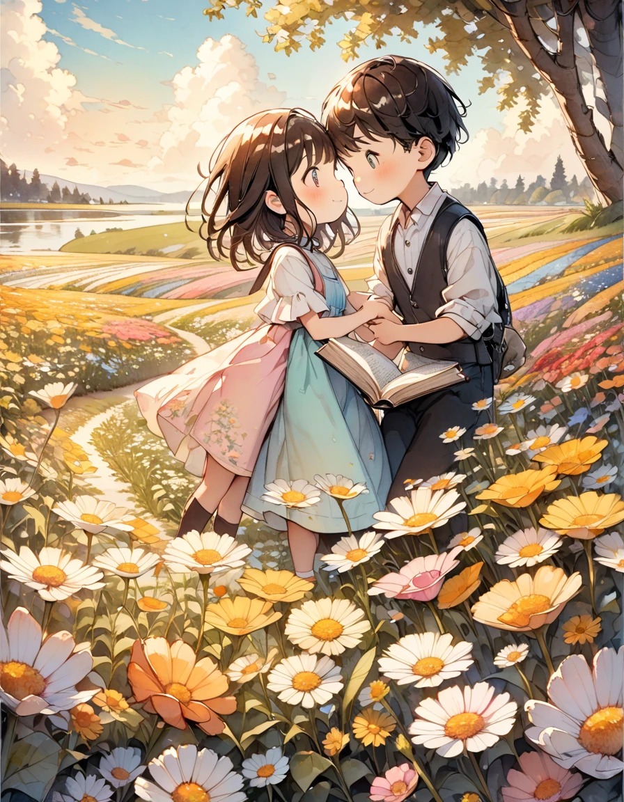 anime couple sitting on grass with hot air balloon in background, artwork in the style of guweiz, high quality anime artstyle, kawacy, anime style 4 k, guweiz and makoto shinkai, beautiful anime art style, two beautiful anime girls, anime style illustration, anime artstyle, beautiful anime, anime art wallpaper 8 k