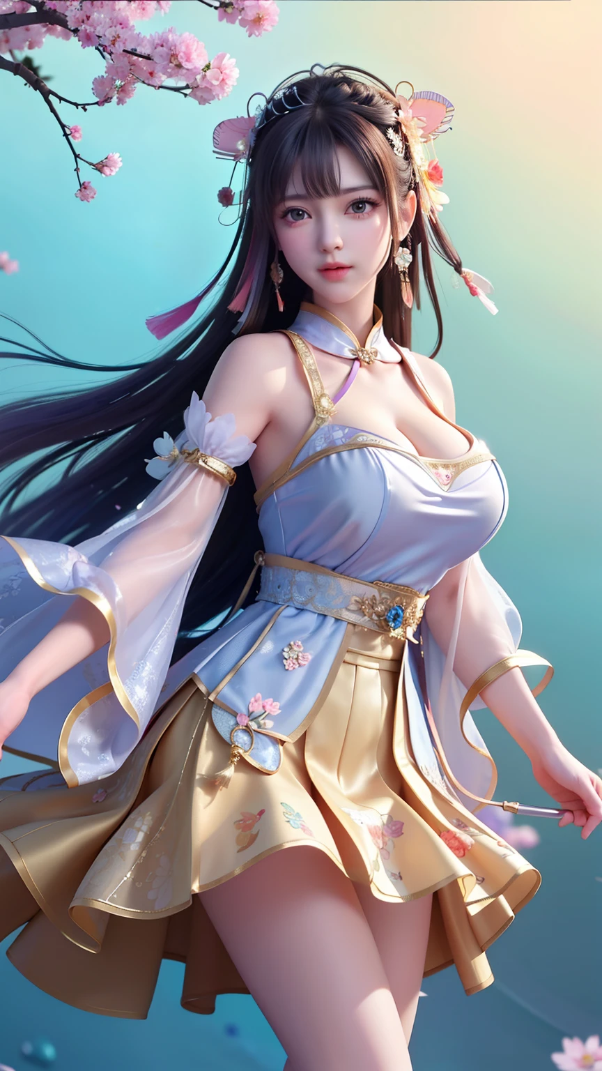 (8k, RAW photo:1.2), best quality, ultra high res,dramatic angle,(fluttered detailed color splashs), (illustration),(((1 girl))),(long hair),(rain:0.9), (Headdress:1.4),There is an ancient palace beside the girl,qipao dress,(Key Points),Color ink painting,(Splash of Color),Splash of Color,(((colorful))),(sketch:0.8) , Masterpiece, best quality, beautiful painted, highly detailed,(denoising:0.6),[splash ink],((ink refraction)), (beautiful detailed sky),moon,highly,detaild,(masterpiece, best quality, extremely detailed） CG Unity 8k Wallpaper，masterpiece，best quality，Ultra Detailed），（Lycoris）.shoulder ballet dress open V-chested clothes Thin silk lace dress short skirt , (huge ，cleavage),, white pink, blue ，best qualtiy，tmasterpiece，Ultra-high resolution，（Reality：1.4），RAW photogr，（True skin texture：1.3），（filmgrain：1.3），（Selfie angle），1个Giant Breast Girl，Beautiful eye and face details，tmasterpiece，Best quality at best，，The chest more exposed， detailed hair, bra pink , detail 8k, full body, lace petticoat, lying on bed