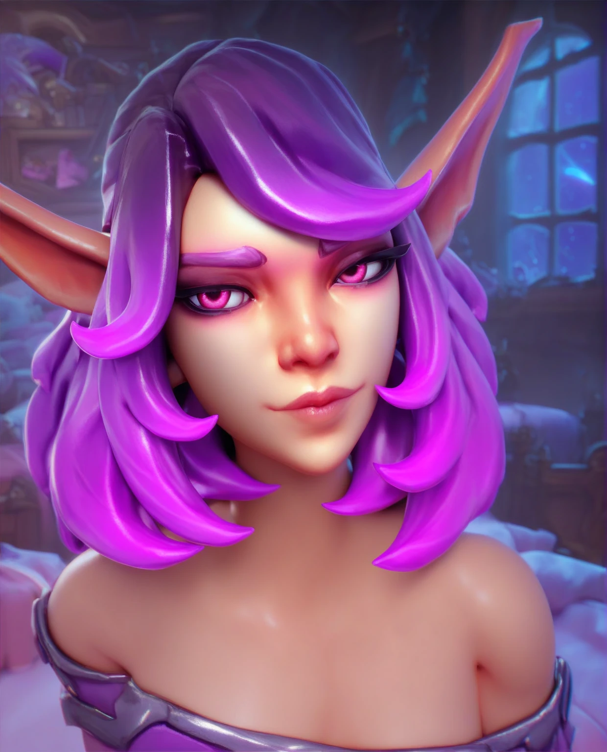 Skye,pointy ears,purple eyes,gradient hair,lips,cleavage,covered nipples,smiling,
nude,navel,toned,medium breasts,
night,in the shadows,facing viewer,
(insanely detailed, beautiful detailed face, masterpiece, beautiful detailed eyes, best quality),<lora:Skye-10PDLv8:0.8>,