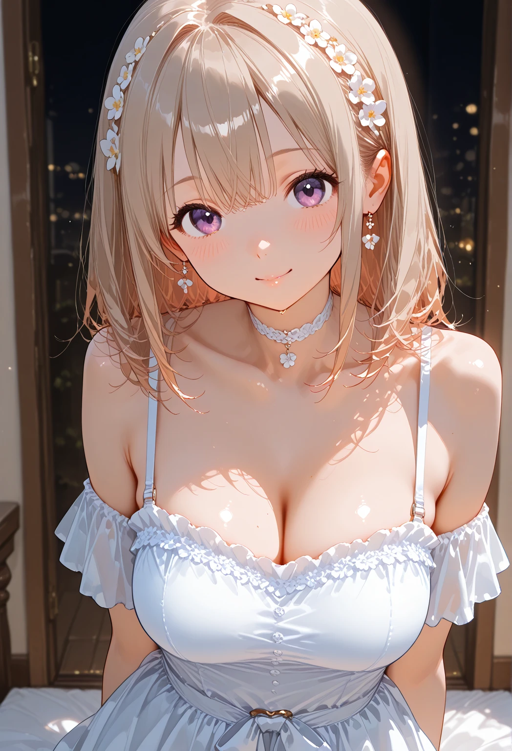 (masterpiece: 1.3、Highest quality、Ultra-high resolution、Very detailed)、(Real、Photorealistic: 1.4)、Beautiful illustrations、Perfect lighting、Natural light、Depth of the Boundary、Beautifully detailed hair、Beautifully detailed face、Beautiful details、Beautiful body、Firm breasts、Beautiful thighs、Beautiful legs、Beautiful Hands、Show to the viewer、One girl、Very cute 、(Perfect Anatomy、Anatomically correct)、Cute and symmetrical face、Baby Face、Perfect Face、Perfect Eyes、Shiny skin、(((Girl about 8 years old)))、Blonde Hair、((Short pigtails))、((Curly Hair))、Long eyelashes、(((Very large and powerful breasts)))、juicy thighs、Attractive thighs)、(Beautiful night cityscape)、((Outdoor、Blurred night cityscape))、(Cute Smile、Upturned eyes、Open lips)、((Naked and wearing negligee))、((See-through negligee))、Cowboy Shots、((Cute transparent pussy))、((Cute nipples showing through))