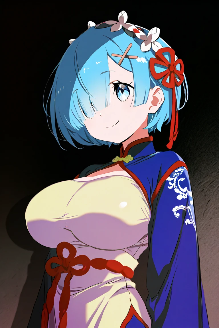 My name is Yumi, I am a white test woman with long sky blue  hair and red and black eyes. I am 1.63 cm tall and weigh 46kg. My breast sizes are 260 cm, my waist is 60 cm and my hips are 260 cm. Dressed in a traditional white kimono along with a pink headband. With big breasts 260 cm.