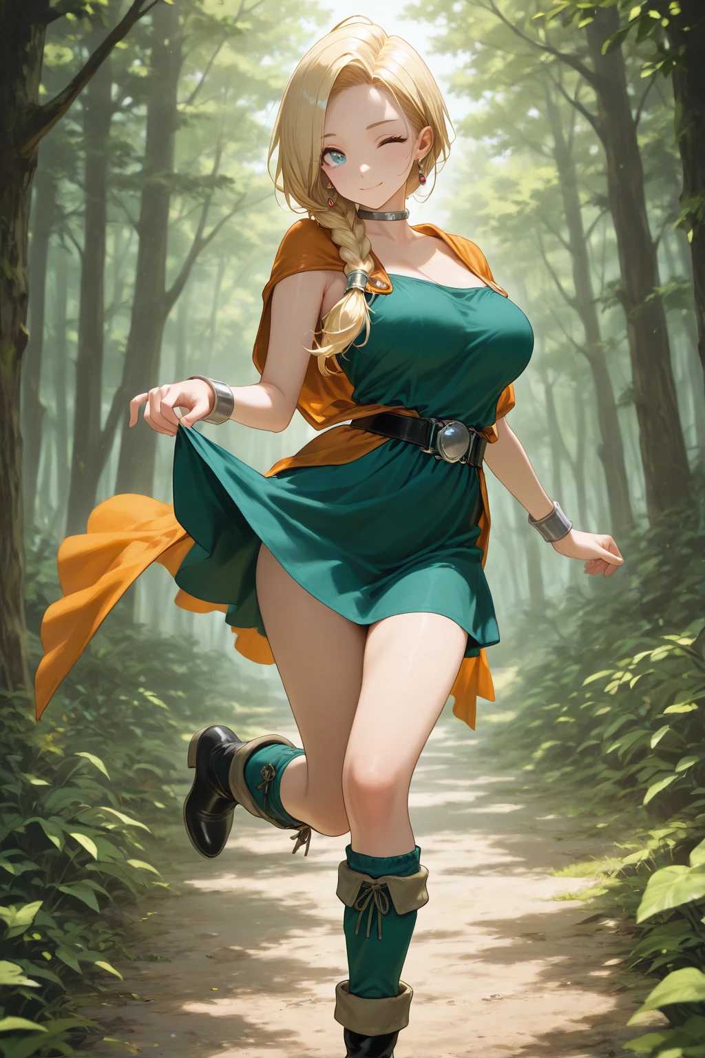 In a forest of large trees there is an even larger Amazonian giantess, with brown skin, black hair, thin, with clothes of the forest, and with very long legs, she is looking for small human invaders of the forest to destroy them so that they do not disturb the peace of the forest. Giantess, goddess, hot, black skin, tall legs, sexy, tiny people, tiny humans, crush, forest, trees, group of small people, slim body, angry, gore