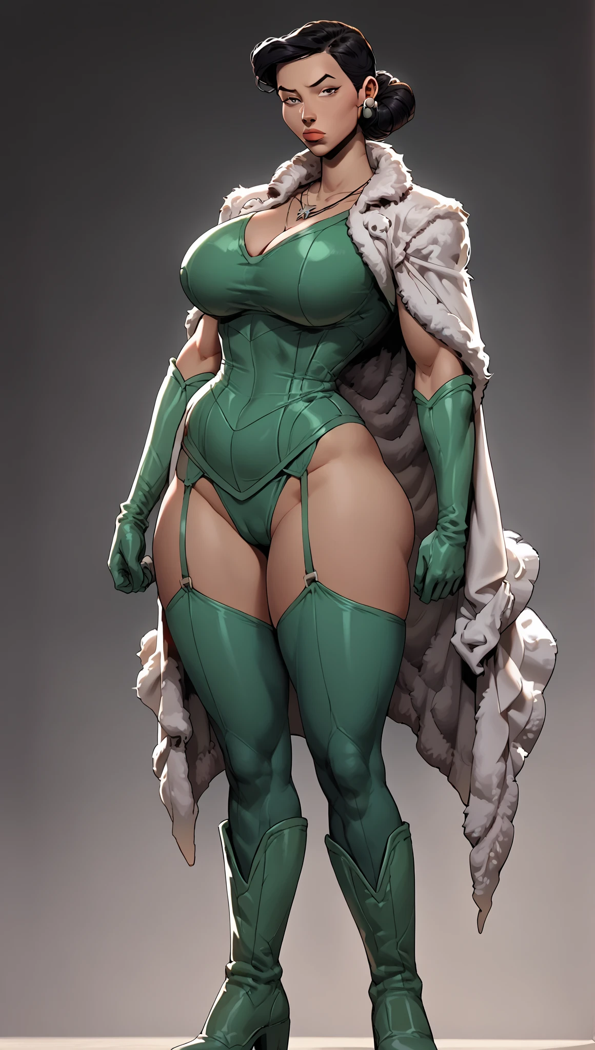 a pin up picture of goth (Elf: 1.4) as a dominatrix queen (best details, Masterpiece, best quality :1.5), ultra detailed face (best details, Masterpiece, best quality :1.5), ultra feminine (best details, Masterpiece, best quality :1.5), wearing latex pink mini dress, pink stockings, pink high heels, small elf ears, long braided hair, hair pulled back, blond hair, huge earrings, giant earrings, modern bedroom background (best details, Masterpiece, best quality :1.5), ultra best realistic pictures , best details, best quality, 16k, [ultra detailed], masterpiece, best quality, (extremely detailed), ultra wide shot, photorealism, depth of field, hyper realistic painting