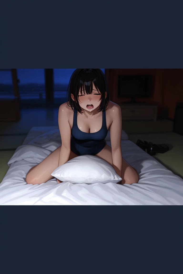 1 girl, on bed, squatting, solo, (((8k,Best Quality)), Masterpiece, from below, black bikini, micro bikini, lying down,
