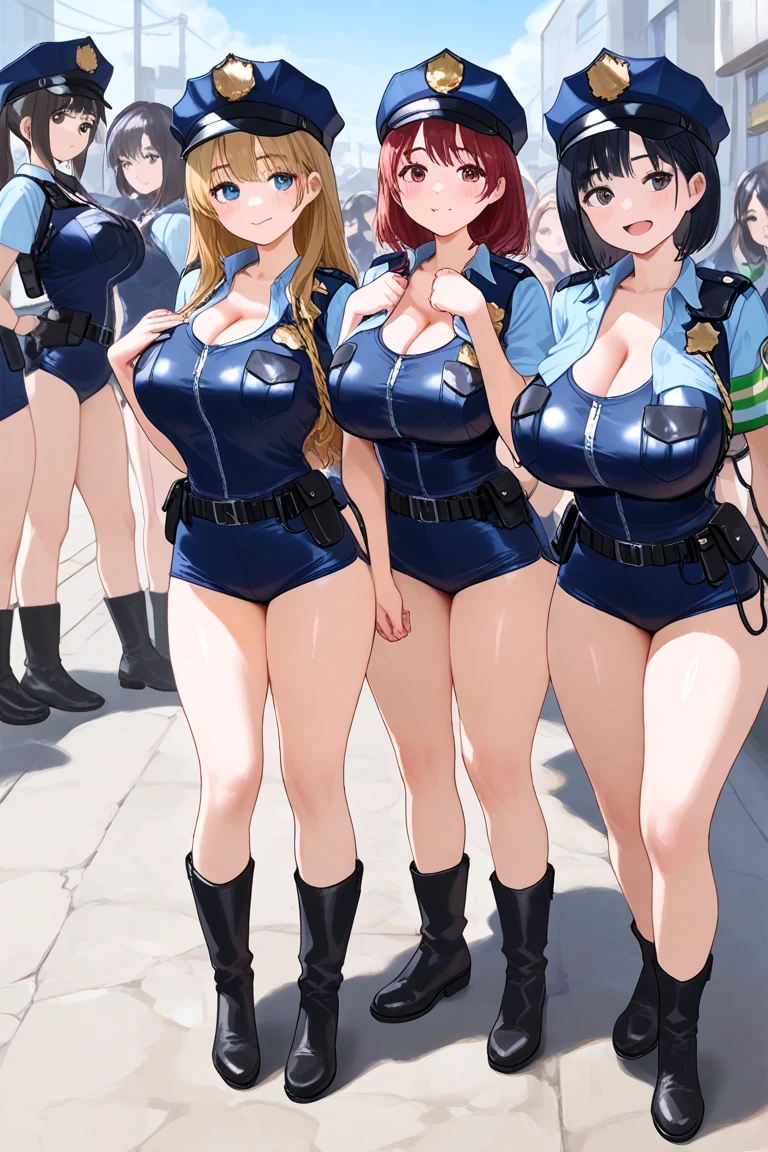 big lips, red hair, pink eyes, cara japonesa Ahegao, improve, improve grin, two sides up, huge breasts, Wide hips, sexy, detailed, room, Hits, Ahegao, kawaii, police pants, police, GOOD,police costume, police shirt, choker, police pants, police shirt,navel piercing,ropa interior,huge breasts,use glasses