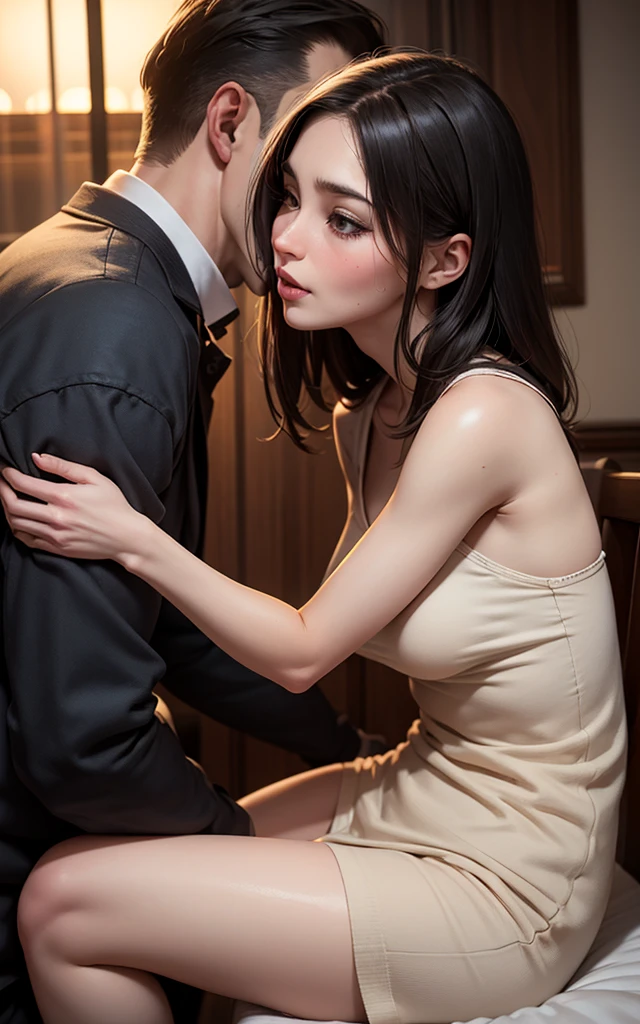 small petite, petite body, flat chested,Dark Hair,no clothes, naked, man infront pants down, pull your pants down, girl mouth open, sucking, sucking hard, licking, mouth open, in mouth, kneeling down, side view