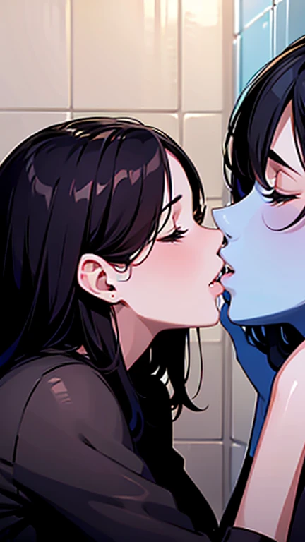 a close up of a woman kissing a woman in a room, netflix, kissing together cutely, kissing, kissing, romantic!!!, still high quality film, kissing together, the kiss, ❤🔥🍄🌪, comely, They are in love, Panas, kiss, Romance, film, instagram pPanaso, comely gorgeous