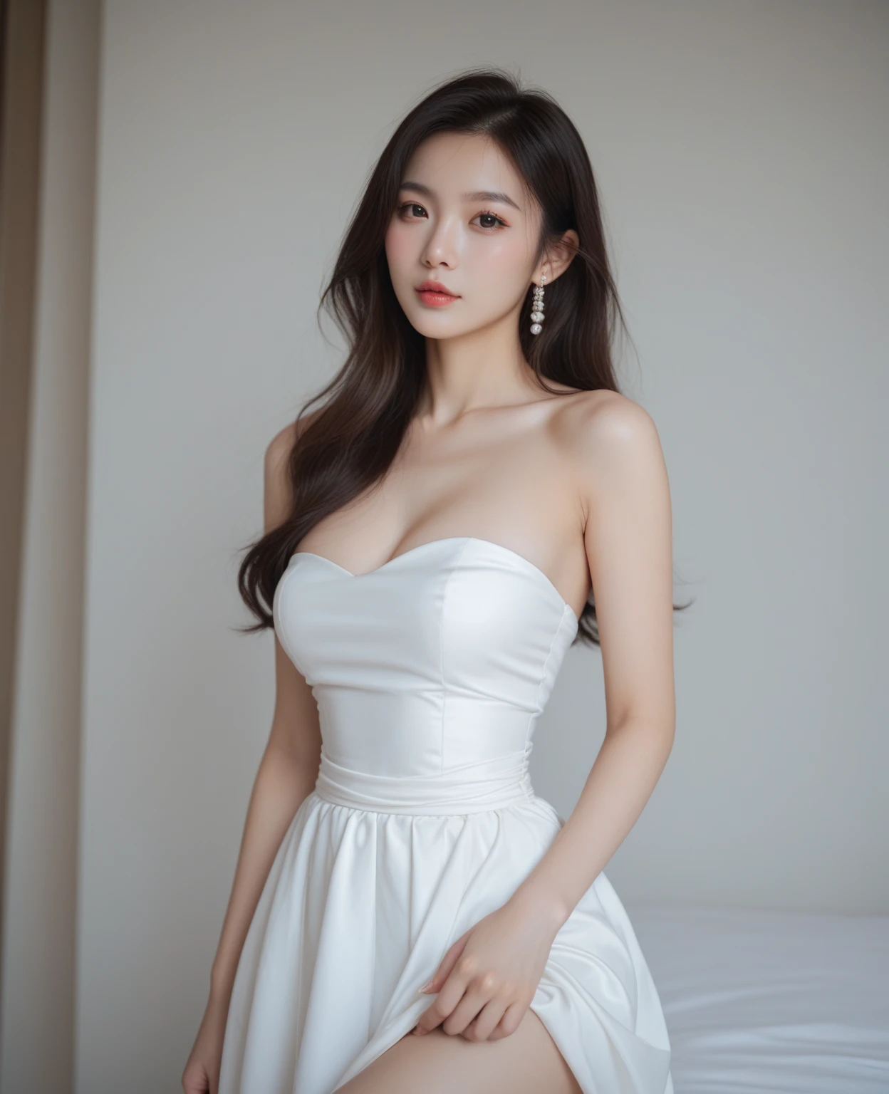 tmasterpiece,Highest image quality,super detailing,Vibrant smile,amazing face and eyes, Cosmetics for a refined and beautiful face, (The best look), Snow-white chest,deep understanding,Beautiful and beautiful,Naked breasts are of the best quality :1.4), (ultra - detailed), (Extremely detailed CG-8k wallpaper), The content very detailed, RAW photos, professional photoshooting, (,Best looking), Indoor and below, (Office room, Dark Night Classroom,), (nigh sky), depth of fields,face flushed,raised eyebrow,Very shy,blond hair blue eyes,Ruddy complexion,looking at viewert,Dreamcatcher earrings,epic,concept-art,Female celebrities,Still quite big,94d cup size,Smooth Lower Body,