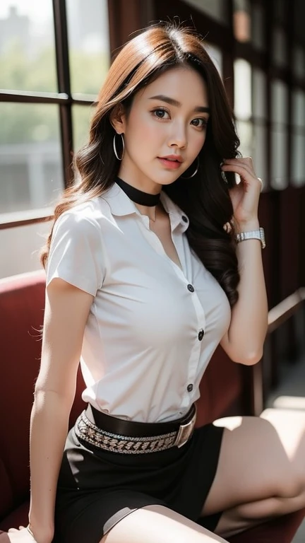 (Best quality,8k,high resolution,masterpiece:1.2),Digital Artwork,A girl,Delicate face,Delicate eyes,Dark brown hair,Straight Hair,Shining amber eyes,Red lips,suspender long skirt,particle,dust,Warm colors,shy,in love,Pokémon_Ibrahimovic,Ibrahimovic_Pokémon,Eevee drawing,Men's white collar shirt,necklace,Jewelry,Pretty Face,Large Breasts,more than_Body,Tyndall effect,lifelike,Dark Studio,(HD Skin:1.2),8k Ultra HD,Soft Light,high quality,Edge lighting,Two-color lighting,Volumetric Lighting,frank,Professional photography,超high resolution,8k,Bokeh,Shallow depth of field,Film photos,Pokémon_eevee
