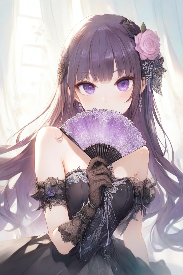 Highest quality,Highest Resolution,A girl in a dress surrounded by roses,Gothic Lolita,Blue Rose,Purple Rose,