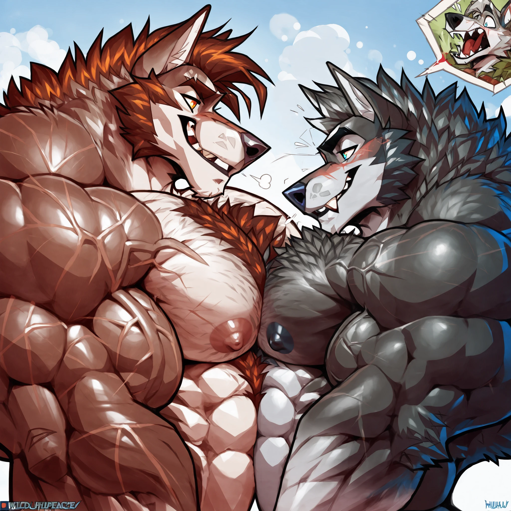 bright red colored bara shark, red skin, large hairy pecs, perfect musculature, strong physique, tribal tattoos, scarlet samurai hair in ponytail, cyan colored eyes, black sclera, very muscular, perfect anatomy, scars on body, full body view in frame, masterpiece, manly pose, beard, strong jaw, in locker room, sweat, steam, wearing thong, towel, sitting, sitting with smaller furry, duo, 2 males, thick thighs, giant biceps, huge pecs, muscular, smirking, amazing shading, amazing shading, full body, detailed hands, detailed eyes, detailed face, detailed arms,anthro, muscular, abs, (detailed:1.5), male, detailed background, two point perspective, from above view, by nightterror, by meesh, by sligarthetiger, by zackary911,