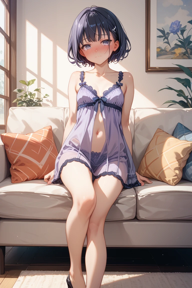 Misato Katsuragi, floral strapless, mini floral boyshorts, standing, bedroom, front, beautiful legs. perfect feet, perfect hands, detailed, Perfect picture, Best Quality, Masterpiece, Super High Resolution, perfect body