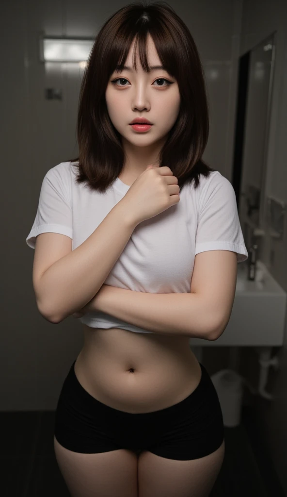 girl with black hair, using white scholar uniform, showing her underwear