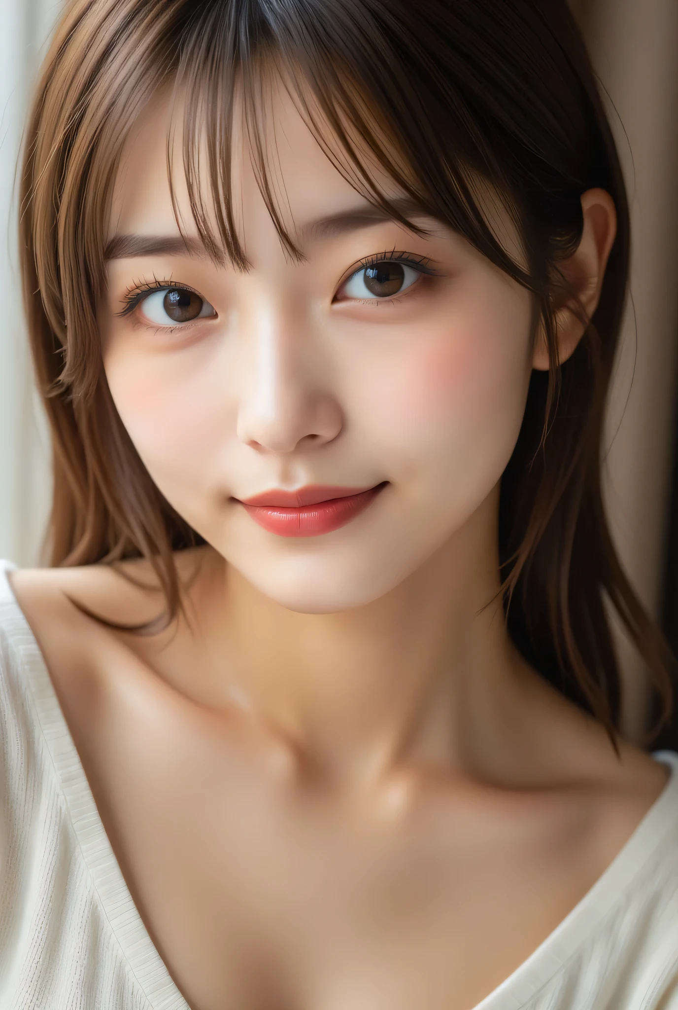 (masterpiece:1.3), high quality, 8K, high reality, ultra detailed, realistic,
BREAK,
beautiful detailed face, pale skin, realistic glistening skin, correct anatomy,  (well-aligned teeth:1.1), Detailed eyes, symmetric eyes, Light Brown eyes, Double eyelids, perfect and glamorous  body, Highly detailed face and skin texture, 
BREAK, 
(Cute Japanese woman),(A classy and Cute woman:1.5), 25yo, (wearing sexy bikini, very thin bikini:1.37), (beautiful and classy smile:1.37), Detailed eyes, symmetric eyes, Light Brown eyes, Double eyelids, Thin eyebrows, 
BREAK,
Looking at camera, From the waist up, 
