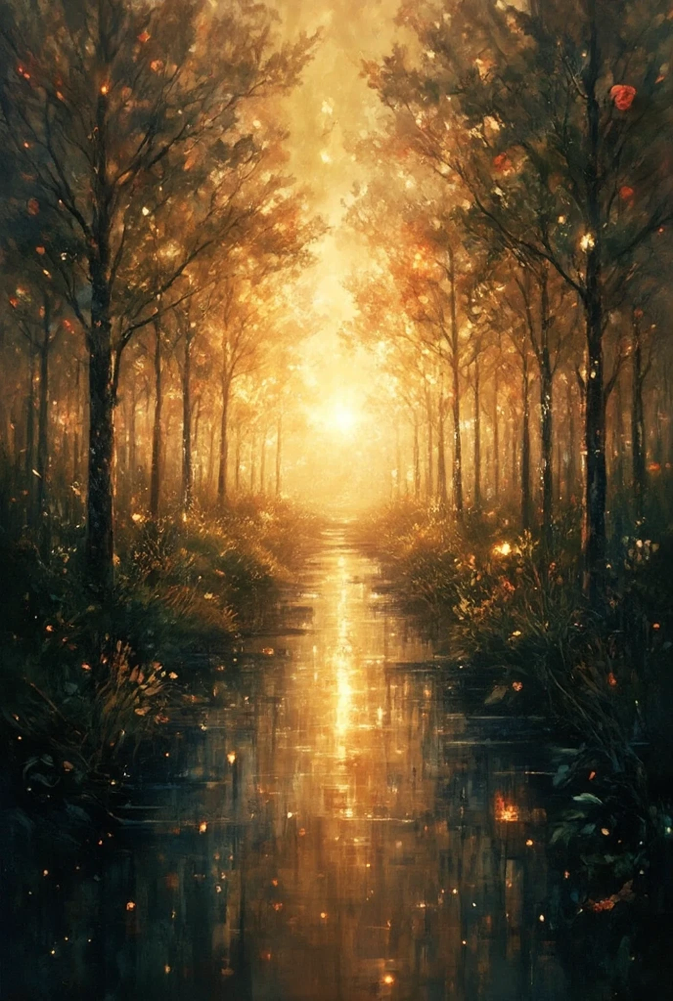 (masterpiece、Highest Quality、Super Detail) 、The Golden Rule of Arrangement、no humans,Light that won't go out in the heart、Light that dwells in will、Light that quietly leaks out、Light that overflows from the depths of the heart、Particles of Light dance、mysterious atmosphere、Mysterious、 abstract painting、8k,HRD, high resolution、