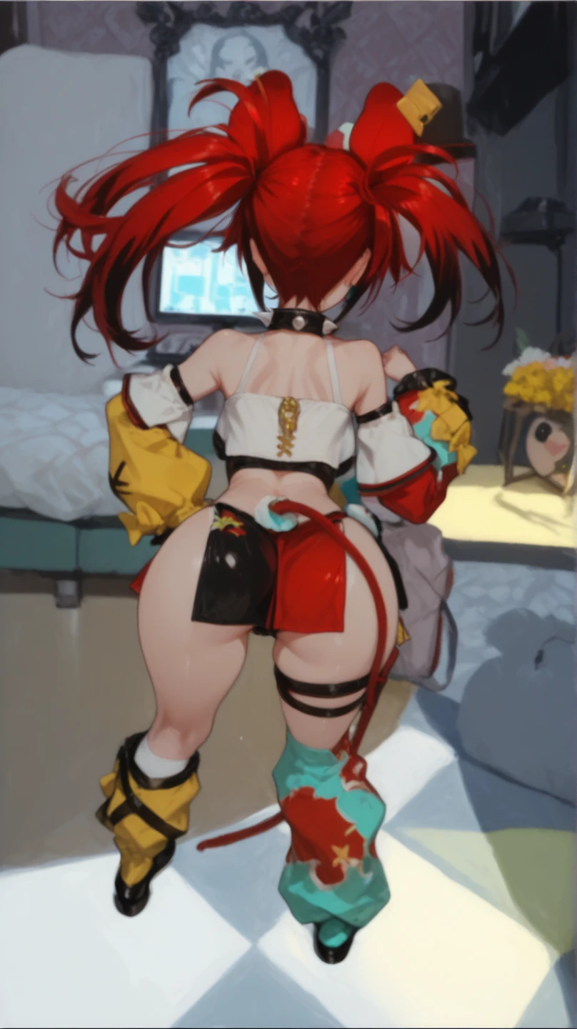 nsfw, (only one person, completely nude:1.8), (medium large breasts, firm breasts, Nominal body type), (pussy crack, large nipples, spread legs, knees up, squatting, arms up:1.5), (cute little), (embarrassed, blush, in heat, sexy mood:1.8), troubled face, (pole dance, on stage:1.5), (luminism, heart-shaped pupils:1.3), (open mouth, heavy breathing), Looking Down from Above, upturned eyes, from below, hakosdef, short hair, hair ornament, midriff, mouse tail, tail bow