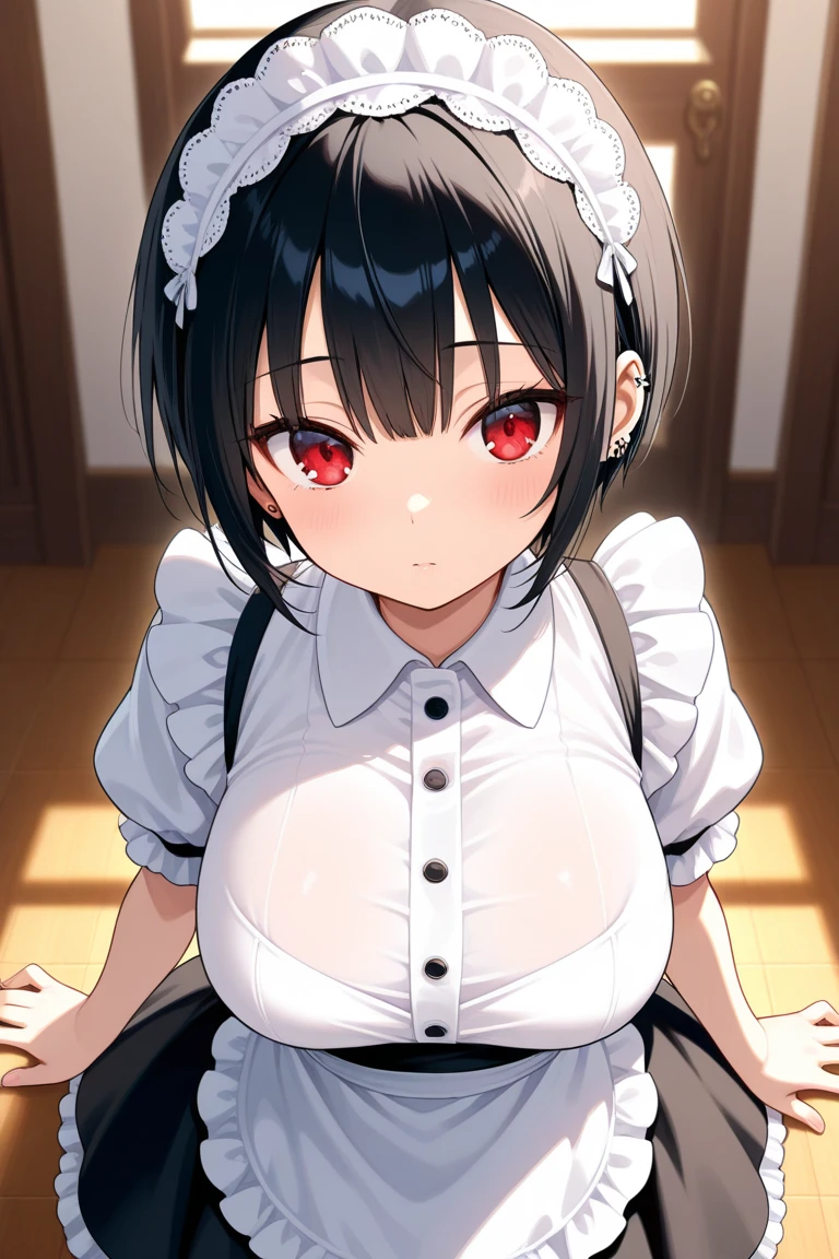 ''(((1boy))), aster nemesis, dark-skinned female, black hair, very long hair, yellow eyes, , twin tails, looking below, , , tanned body,, ,,,,(((Sweating))),,(spoken heart),(((maid costume))),miniskirt,thighhighs,,mansion,(((fellatio))),,huge breasts,pov