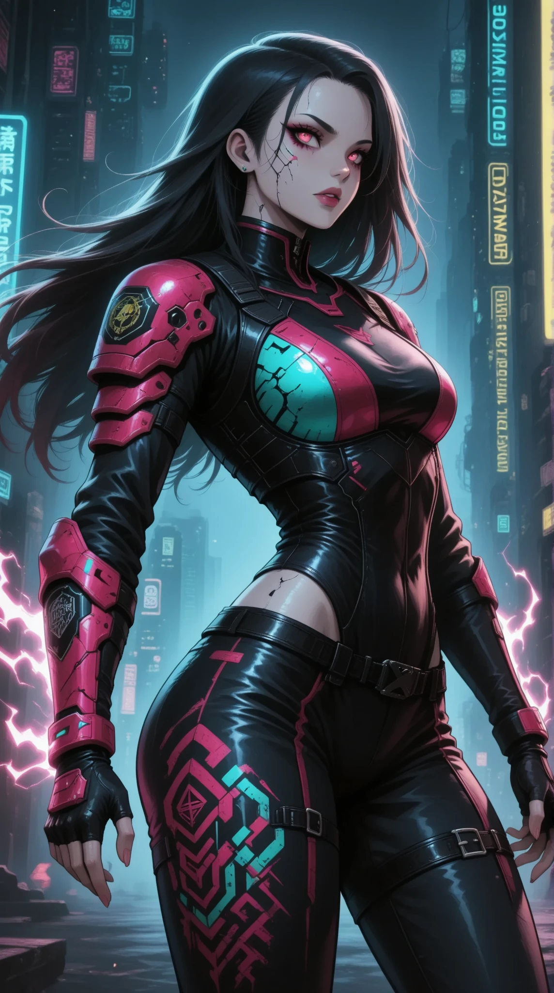 Cyborg feminine hare, kawaii cyborg rabbit, high detailed face, beautiful body, glowing hair, looking at the camera, breeze, neon strings, chaotic wiring/cables, scifi, futuristic, highly detailed, cinematic, cyberpunk, highly detailed and intricate, rich deep colors. sf, raphael, caravaggio, greg rutkowski, beeple, beksinski, red background