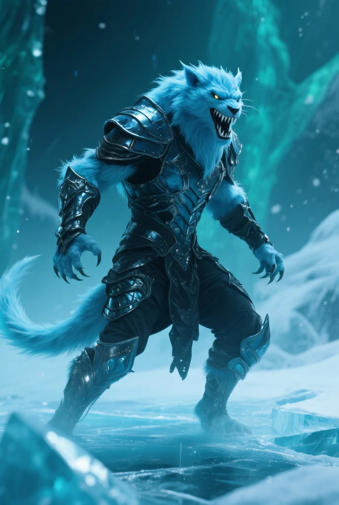 cinematic photo a luxuriously fluffy sergal barbarian in a battle rage, blue fur, white fur, grey eyes<lora:Sergal-XL-1.0-000014:1> . 35mm photograph, film, bokeh, professional, 4k, highly detailed