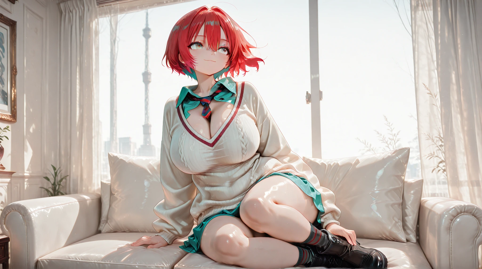 (day:1.7), in a snowy scene with a snowman behind her,
sitting at attention,sitting on couch,
wearing red dress, santa_boots, santa_costume, santa_dress, santa_gloves,collarbone,
nino nakano, short hair, bangs, blue eyes, pink hair, blunt bangs, ponytail,
1 girl, 20yo,mature female,Beautiful Finger,Beautiful legs,Beautiful body,Beautiful Nose,Beautiful character design, perfect eyes, perfect face,
looking at viewer, (big_eyes:1.0),(Light_smile:0.3),
official art,extremely detailed CG unity 8k wallpaper, perfect lighting,Colorful, Bright_Front_face_Lighting,
(masterpiece:1.0),(best_quality:1.0), ultra high res,4K,ultra-detailed,
photography, 8K, HDR, highres, absurdres:1.2, Kodak portra 400, film grain, blurry background, bokeh:1.2, lens flare, (vibrant_color:1.2)
(Beautiful,medium_Breasts:1.4), (beautiful_face:1.5),(narrow_waist),(perfect hands, perfect anatomy),
