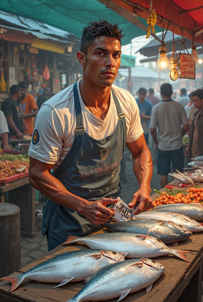 Hot Filipino vendor in tanktop and apron
