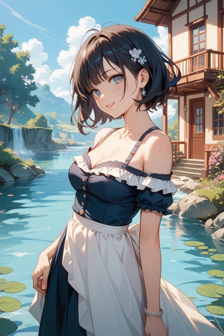 (Close-up:1.4)、(RAW shooting:1.2)、(photorealistic:1.4)、(masterpiece:1.3)、(highest quality:1.4)、solo、7 head and body、(slender and beautiful girl)、cute、(Medium chest:1.2)、(cleavage)、(erect nipples:1.2)、(full body shot)、8K、(muste piece:1.2)、(Cute off-the-shoulder、mini skirt：1.3)、(大きく開いた胸のCute off-the-shoulder：1.3)、(Sexy model pose with chest sticking out:1.3)、cowboy shot、view audience、(beautiful hands)、(beautiful thighs)、hair blowing in the wind、cute系、flower gardenに座る、flower garden、outdoor、(perfect anatomy:1.2)、