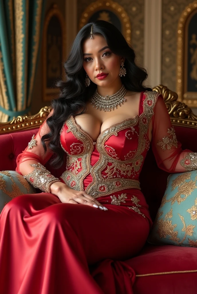 6 ft big breasted average beautiful sri lanakan wealthy age 25 girl in maharani dress. Wearing Academic regalia.well educated.sit in chair with massive big boobs, big butt