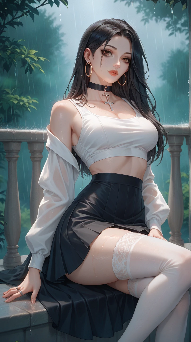 ((((highest quality))))、(((Ultra-precision CG16K wallpaper)))、(((masterpiece)))、(((Super detailed)))、(((super extreme details)))、((1Mature 24 year old woman:1.6))、((Very beautiful Japanese faceai Shiraishi:1.3))、((straight semi-long hair、blunt bangs:1.5))、(Shiny brown hair)、beautiful delicate eyes、brown eyes、high nose、small nostrils、small mouth、seductive lips、beautiful breasts、((C cup size breasts))、cleavage、plump body、perfect proportions、perfect anatomy、perfect composition、beautiful detailed shading、beautiful natural lighting、beautiful detail glow、Depth of the bounds written、(((High chroma)))、(((real:1.9)))、((vivid:1.5))、((beautiful skin))、((skin texture))、((realな皮膚感))、(((thigh-high cowboy shot:1.6)))、((Front view、Front low angle:1.5))、((Surprised face with open mouth:1.3))、(The woman is facing this way:1.5)、Bright daylight、Natural light、(((Outdoor park with mountain view:1.5)))、(Walking pose:1.5)、(((Wearing white open collar shirt、Navy blue pleated skirt:1.6)))、((earrings、wearing necklace:1.3))、(((The wind blows up her skirt, revealing her white panties:1.6)))、(gust of wind、Flying leaves)、