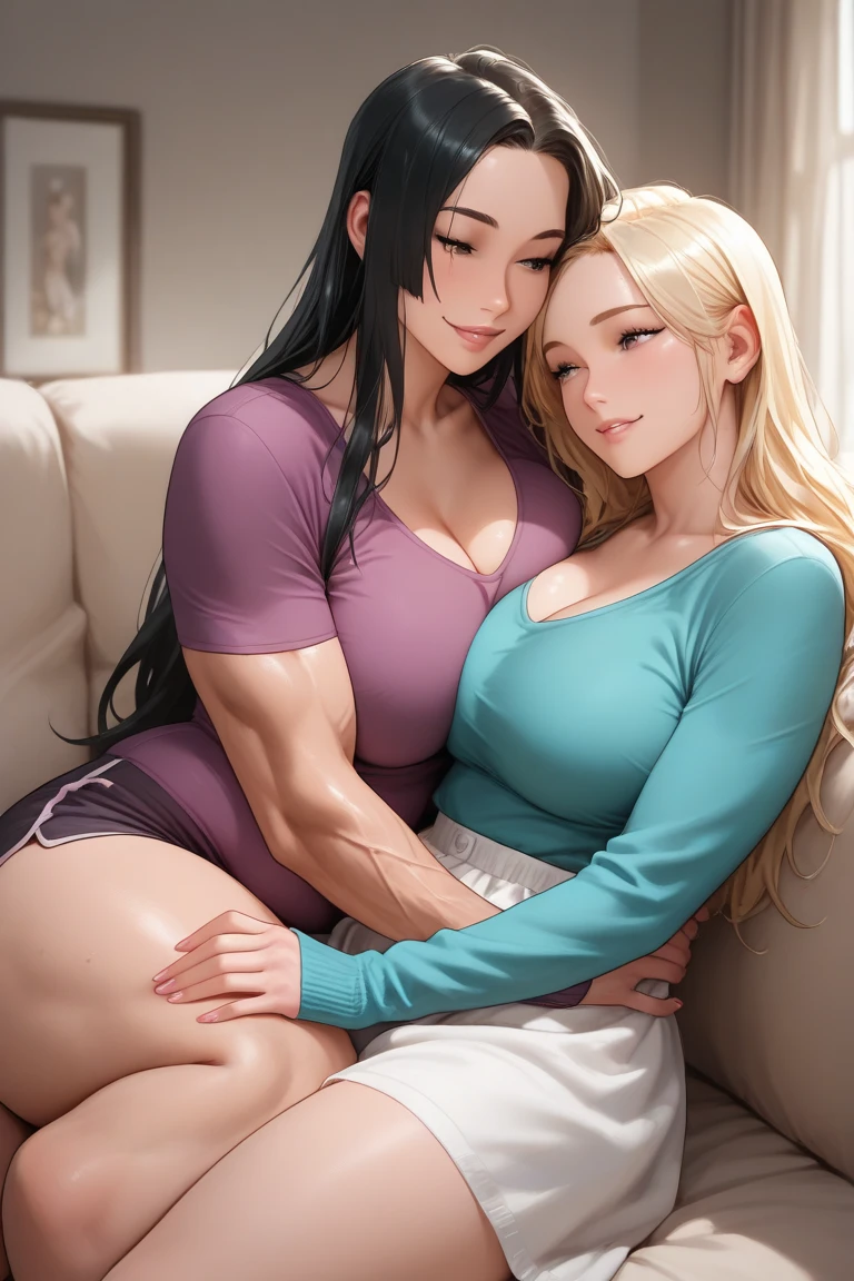 A picture of a huge double header girl having an awkward sexual awakening for a big dick double headed conjoined girl and her female second head being caught shooting her first load from her penis while orgasming lying naked in bed while her horny conjoined twin sister is masturbating for her second head and stroking her huge feminine penis for the first time, on head looks apprehensive and nervous as her second head begins to make her penis ejaculate