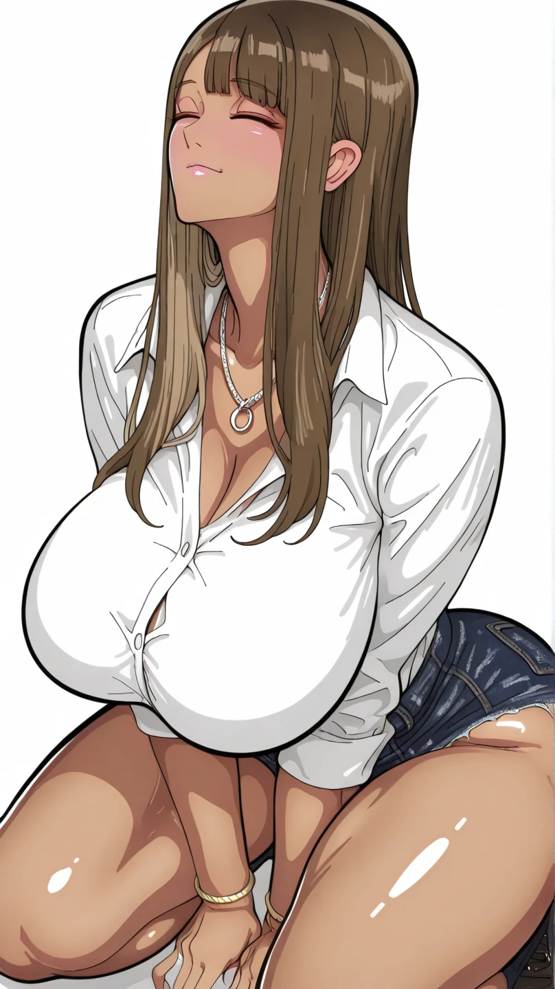male,penis,Sexy Woman,ponytail,Cum in mouth,deep throat ,Black knee socks,Jeans Shorts、Hands behind back