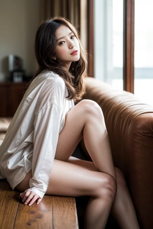 ulzzang-6500-v1.1, (Raw photo:1.2), (Photorealistic:1.4), Beautiful detailed girl, Very detailed eyes and face, Beautiful detailed eyes, Ridiculous, Incredibly ridiculous, Huge file size, Ultra detail, High resolution, Very detailed, Best quality, Masterpiece, Kemomimi, ((White wet shirt)),(Protruding,( The shape of the pubic area is clear)),Photos, Very detailed, CG, Unification, 8k wallpaper, fantastic, fine details, masterpiece, top quality, highly detailed CG uniform 8k wallpaper, light on face, movie lighting, 18 year old girl, (((without panties)), ((dynamic pose))), (camel toe), (half), (flesh-colored pantyhose)))), ( Sitting with your knees bent and your legs spread))