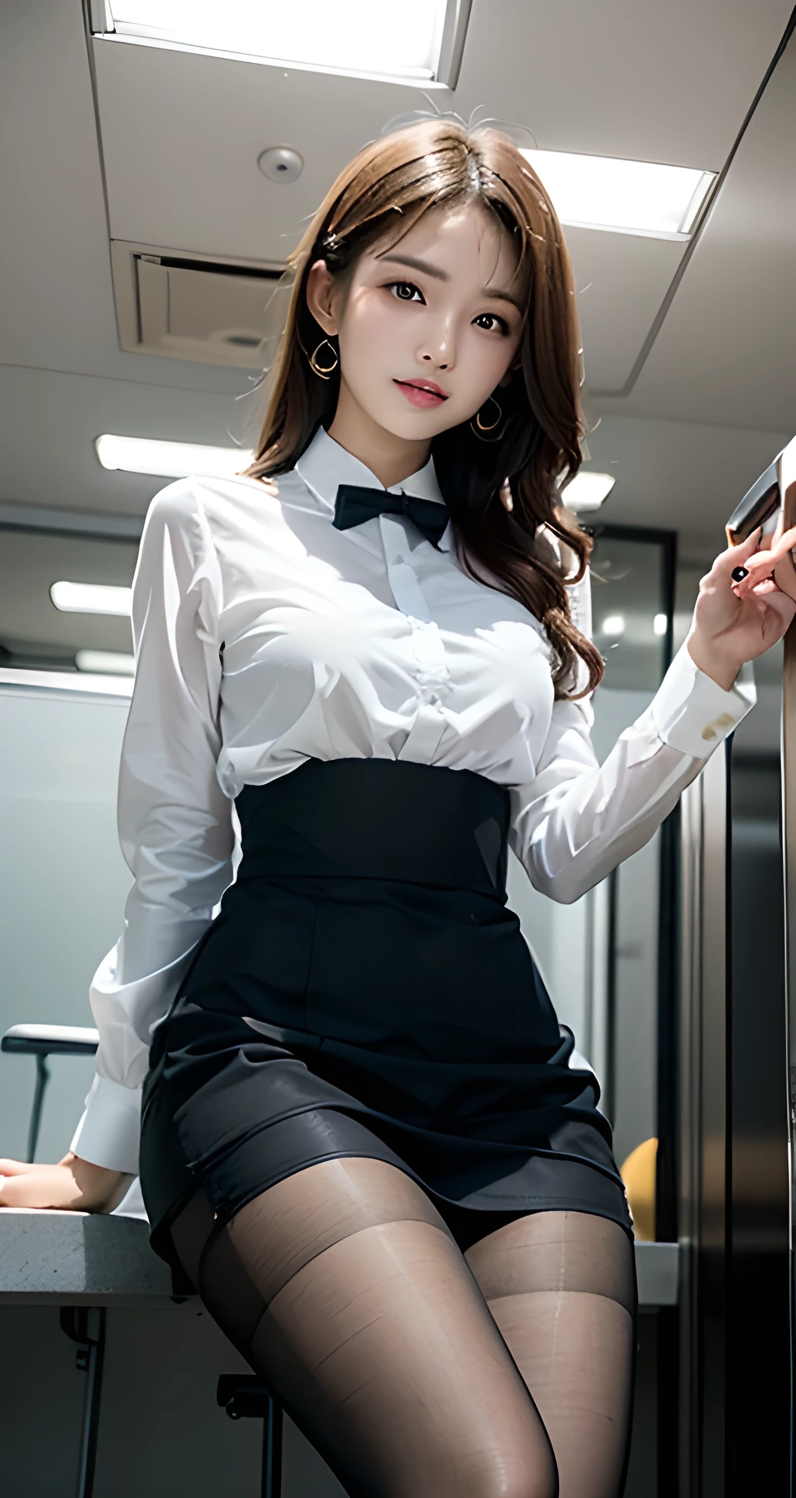 (((Kamimei、h standing on end、ceiling、lean forward、from below、ネイビーブルーofスカートスーツ、in flight、Good Style、令人尴尬of、red 、 Embarrassment is 、oral education))),(((((Butler Sugaki 、スチュワーデスofスーツとスカートを着用,Black Pantyhose、high heels))))),((full body image、from below))、テーブルof上, 1 人of女of子が, 最好of品質, ultra detail shot from an angle, (闪亮of), (小of)、(((with cheeks,一个修长of))),ray tracing,完美of照明, (乳白色of皮肤:1.2),reflection, looks down on the lord's son、, ribbon, of_eye, White Collar, 低of_ double tail 、日本of最もかわいい28歳of美女、小of ribbons in the h、Contrast legs