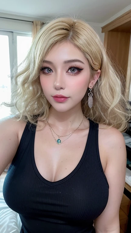 (Cowboy Shot、Highest quality、8k、Award-winning works、Ultra-high resolution)、One beautiful woman、(Knit dress)、(blonde:1.1)、Bright color contacts、Perfect Makeup、Bright and shiny lipstick、(Very heavy makeup:1.2)、(Deep pink around the eyes:1.1)、Beautiful bright eyeshadow、Heavy makeup around the eyes、(Huge breasts:1.2)、(Romantic affection:1.1)、The confused expression you make when you look at me、(Most of them emphasize the body line.:1.1)、(Strongly blurred vibrant Harajuku city background:1.1)、(Strongly blurred background:1.1)、Accurate anatomy、Ultra HD Hair、(Ultra-high resolutionの完璧な美しい歯:1.1)、Ultra-high definition beauty face、Ultra HD Hair、Ultra-high definition sparkling eyes、輝くUltra-high resolutionの美肌、Ultra-high resolutionの艶やかな唇Shortcuts, Twice the size, large breasts, Blushing, Open your mouth a little, Slanted Eyes, Shortcuts,