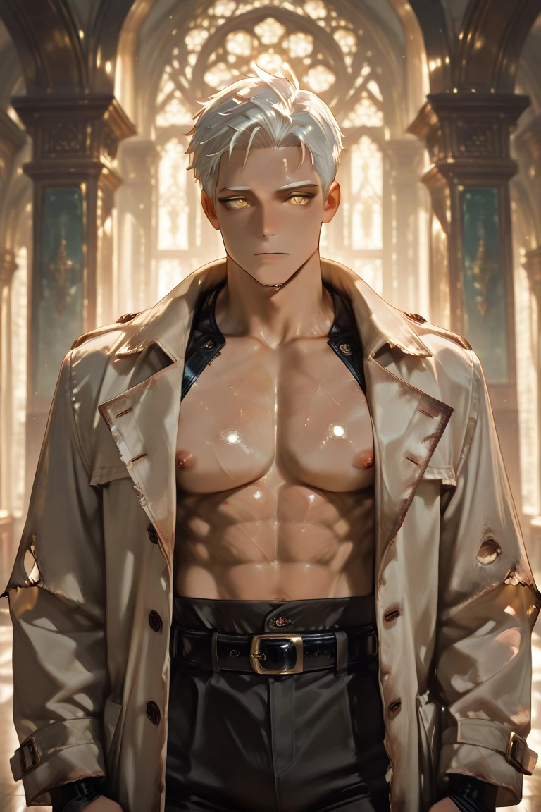 A handsome boy,18yr old,R18,Business suit,half naked, Abs , better upper body shape, white colors jockstrap thong,Excitation,white long hair