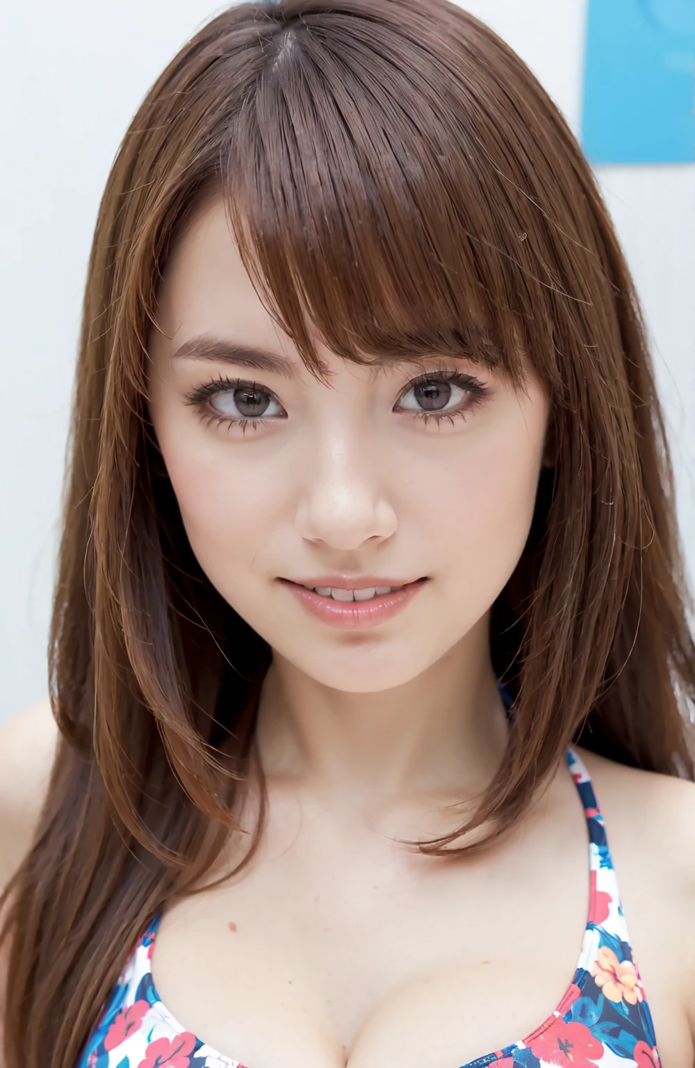 (hair, RAW Photos, highest quality, masterpiece:1.4), (Realistic, photo-Realistic:1.3), (20-year-old), (One girl:1.5), (Medium chest), Showing cleavage, Gorgeous dress,  (A very complicated and cute face and eyes), ((Face shot:1.2)), Particularly strong light, (Upward glance), shiny shairin, (darhair brown hair, Semi-long cut:1.2), (flash:1.2), ((Seductive posture:1.2, Charm:1.2)), ((Excellent anatomy: 1.2)), Perfect Face:1.2, Portraiture, Cowboy Shot, close:1.3, (Cute Smile), mahaireup, Lip gloss, blush cheehairs, Detailed teeth, Mouth details, a nechairlace, Earrings, bracelet, breahair, (in the parhair),Nipple bulge,透hairる乳頭,