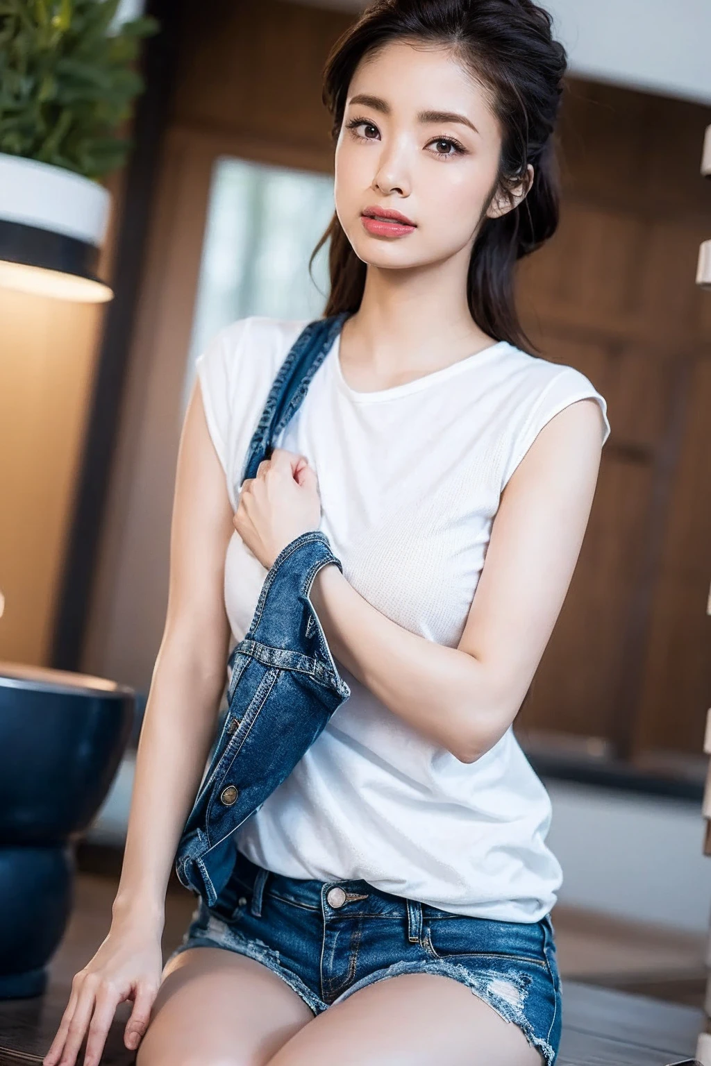 (1 woman:1.99)、(Small Face、Wide forehead、Very short hair、Very small amount of hair、Forehead、Fuji frame:1.1)、Sunburn、17 years old、Naughty、Happy expression、満面のsmile、Weakness、love、I feel very comfortable alone、(Navy blue velvet),((Very sleepy、Improves skin texture,smile、Narrow eyes、Very weak eyesight、Very weak eyeliner、Half-closed eyes、I know the shape of your head、Oval Face))、(slicked back hair:1.25)、Photographic, Raw photo, Mastepiece, Highly detailed photos, Digital SLR, Photo-realistic 1.4, Super hello nothing, Best Quality,(standing、tilting your head、whole body:1.7)
