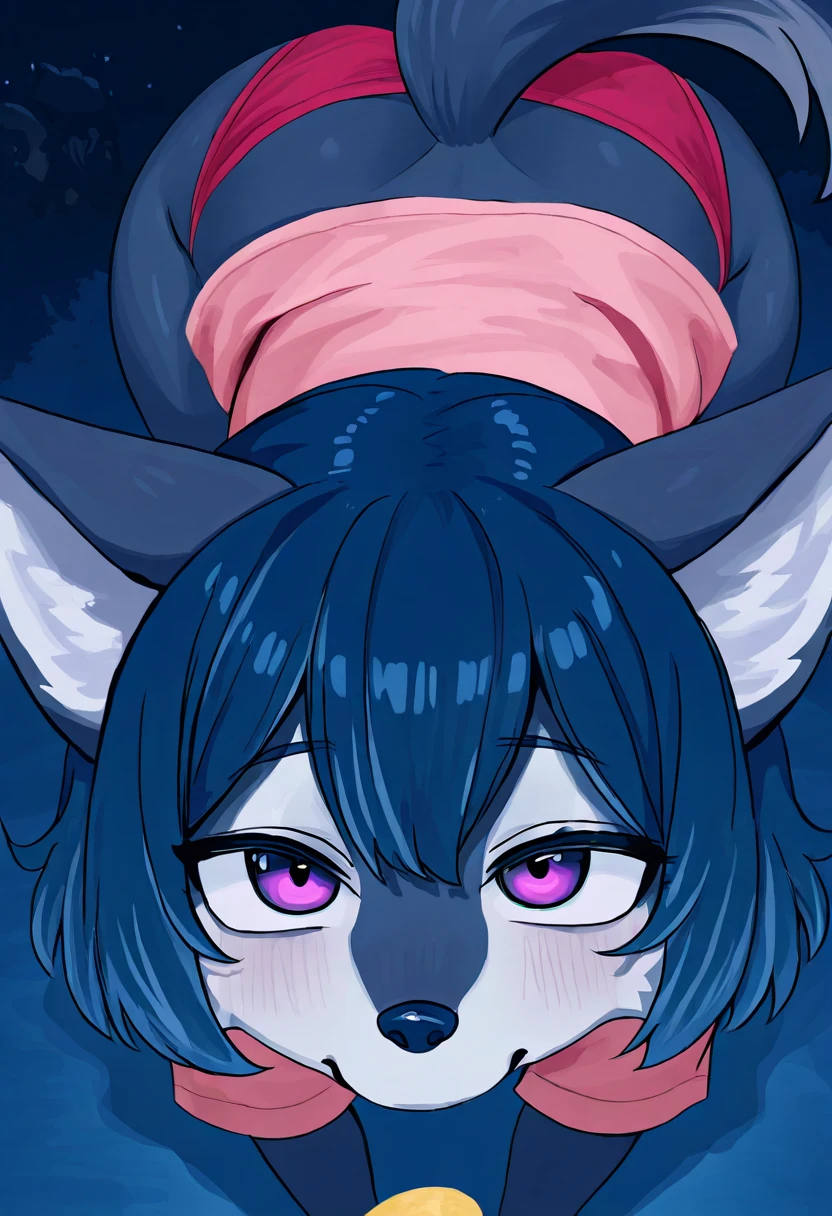 score_9,score_8_up,score_7_up, source_furry, Michiru kagemori from bna, tall slender body, blowjob, she is sucking a faceless white wolf males cock, side view, she is looking up at male, male is cropped out, simple white background