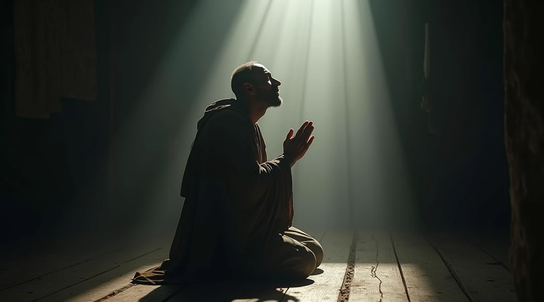 Real person kneeling thanking God