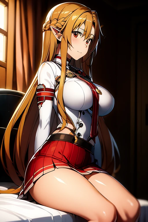 ((Highest quality)), ((masterpiece)), (detailed), Perfect Face、NSFW、Big Breasts、Squat、Leg spread、((M字Leg spread))、solo、From below the front、、Ahegao、Fold your arms behind your head、Yuuki Asuna、Obscene tiny panties-、