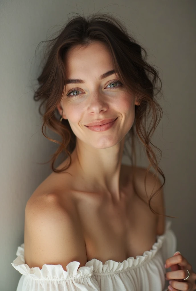 portrait of a woman,polaroid,film,smile,cold, (nudity: 1.3)