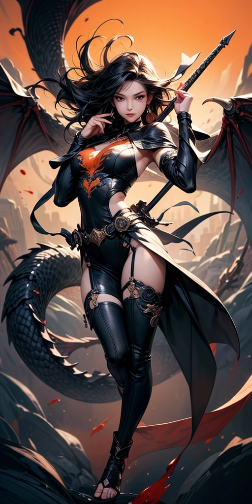 masterpiece, (Realistic:1.5), Highest quality, Beautiful lighting, fantasy, a girl, (only solo people ), 2 or more people NG, human/dragon hybrid, (perfect anatomy, perfect arms, perfect hands, perfect legs) , girl(human face, human body, dragon wing on the back, dragon tale to ass), , beautiful , perfect face, large breasts , Cleavage, Slim waist, curvy, smile, , head tilt, stand alone, full-body, red bondage armor, great sword, , dynamic angle, Attention to detail, Sharp focus, dramatic, (RAW Photos, 8K Ultra HD, Film Grain), Caustics, Scattered beneath the surface, reflection