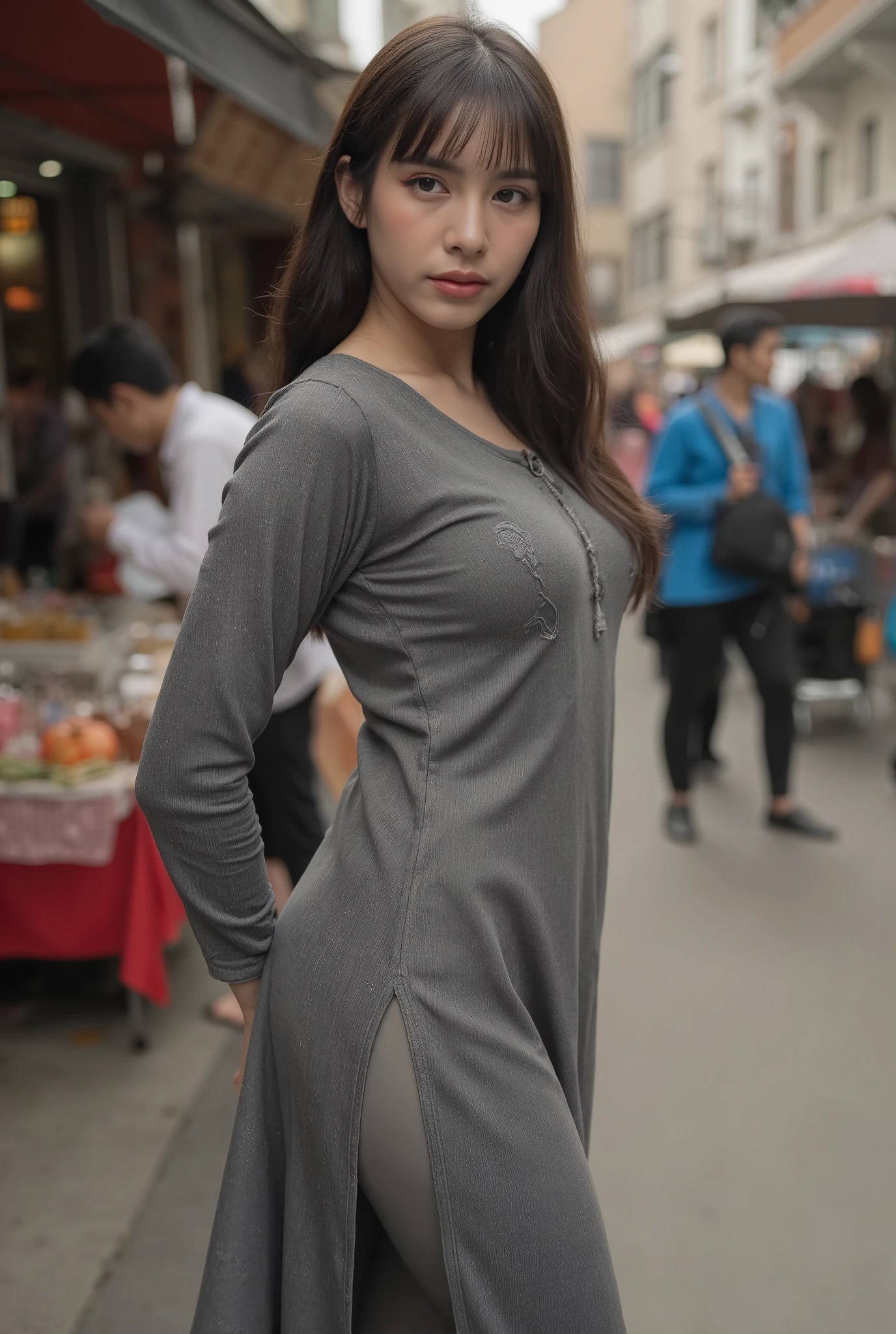 Beautiful Indian Women Kurti Leggings Tulidar Tight Market Hot Flying Kurti, gray leggings, Red Side Slit Open Kurti,big breasts,big butt, huge butt between collarbones,beautiful face, Celebrity Faces,full body image,Side View Fine Grain, Detailed Faces, (film grain:1.1),(accentuate your body line:1.1), high resolution, natural appearance,  kind eyes , Improves hair quality, Subtle light and dark, Transparent muscles, graceful posture, Beautiful Eyes, sharp details,  soft light reflection,  beautiful outline, Delicate skin tones, Thin hair type,Cute Japanese Woman Pictures,
