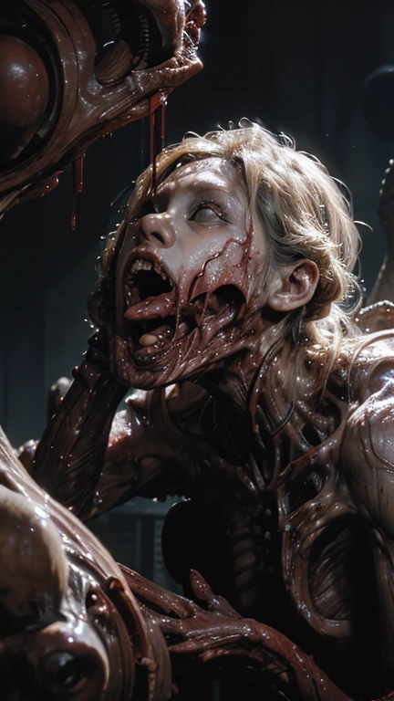 Lonely woman lost in the woods, ham head, Witch in the woods Desenhar um rosto coberto de sangue,organismo feminino, massacre, Science Fiction - The Art of Horror Fiction, A female head grows on the arm,witch, in the wood at night