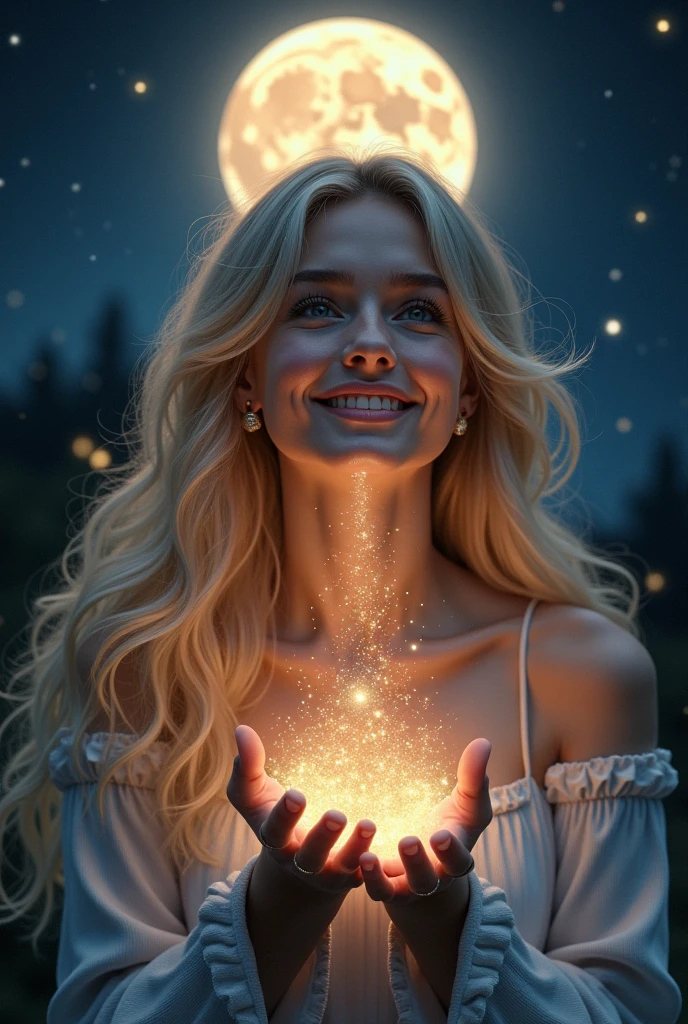 Woman smiling at night