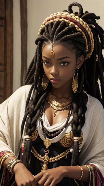 Araffe mulher com dreadlocks tocando um DJ no deserto, Princesa Africanoa deslumbrante, long black braids, tons vibrantes, dreadlocks longos, mulher linda, beautiful city black woman only, rabo de porco colorido, linda mulher bonita, deusa bonita, Rainha Africanoa, futurista himba adolescente, Princesa Africana, gorgeous female, beleza estonteante, Princesa negra Africanoa, Africano