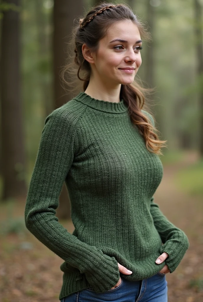 Realistic photo of a beautiful woman, long hair, bluegreen eyes, brown hair, curls, jewellery, nail polish, realistic, soft lighting, professional photography, photorealistic, detailed, RAW, sharp focus, ultra high res, best quality, masterpiece, (best quality, high resolution,ultra-detailed:1. 2), HDR, Vibrant colors, Beautiful girl, stylish winter hat, stylish boots, long skirt, fall sweather
