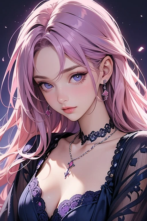 masterpiece,highest quality, Very detailed, High resolution, expensive resolution, High resolution, 4K, 8k, unity 8k wallpaper, Very detailed CG, masterpiece, 2D, 3D, Beautiful details, depth, Fine texture , highest quality: 1.3, Fully focused, Crispy.skin, .he,
Very cute anime girl 、idol, Large Breasts、Pink medium-long hair wearing expensive , Mole under the eye, looking at the viewer , expensive , blush, Mole, Lips parted, Pink Eyes, Heart-shaped choker smile