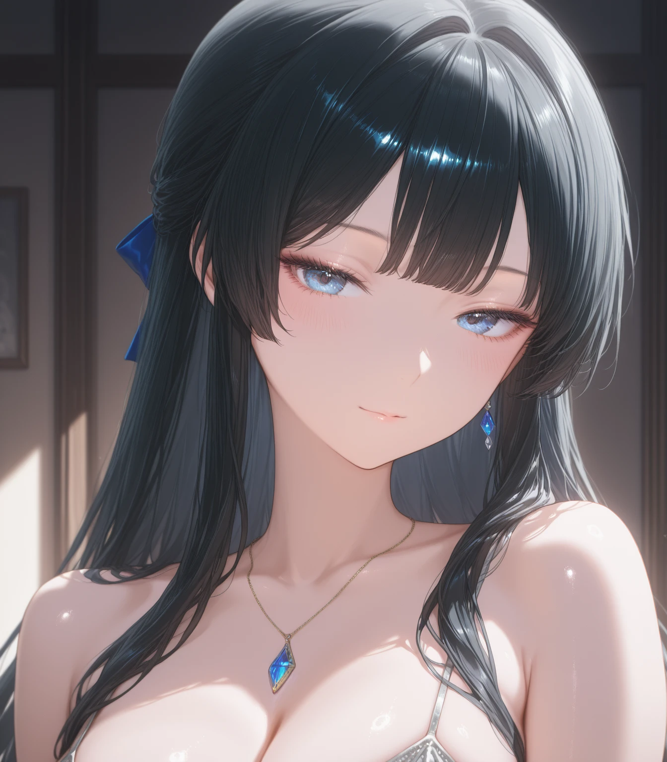 (Photorealsitic:1.4), (masterpiece, side lights, Exquisite beautiful eyes: 1.2), masterpiece*portlate, realisitic, 3D 顔, Luminous Eyes, Shiny hair, Glossy skin, 独奏, embarrassed from, (hason),Naked portrait、Upper body portrait、(small tits)、