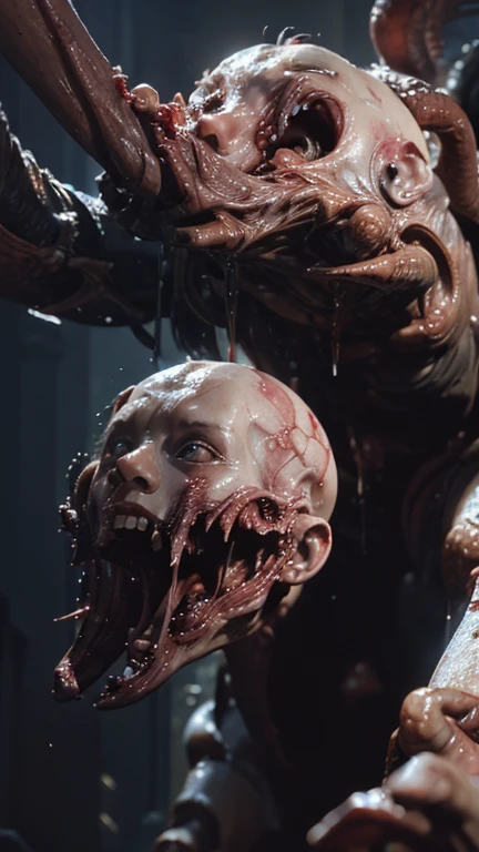 Ultra-realistic, alien and human encounter, grandma fights to the death, heavy bleeding, internal organs and brain splatter, high quality, 8K, 32K, F1.8