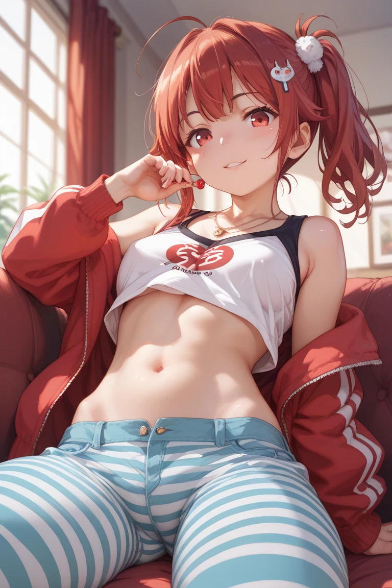 X-rated,Under the legend,Chara,teenage girl,Red-eyed,Smile,Sexy,green,Chest leak,short crop top,hot pant,with short brown haice turned red,Underwear model,lust,Hand repair,detail, clothing,HD,no underwares, television show,Upturned buttocks,stick out your tongue,Playful,love heart,sweat,big ass,sitting,opening legs,open legs,camel-toe,secretion,Liquid runoff,Thick liquid,transparent,transparent内衣